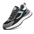 Men's black steel toe work shoes with breathable mesh panels and lace-up front