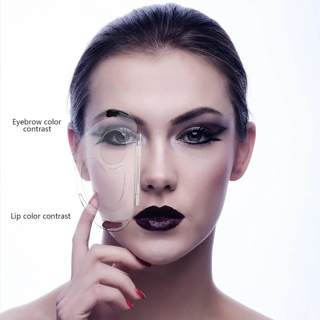 Transparent acrylic makeup mixing palette showing storage groove and colour test areas.