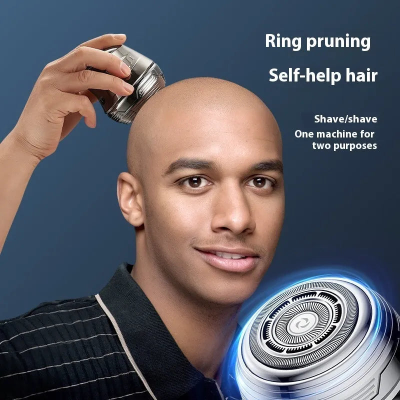 Rechargeable electric shaver with single magnetic cutter head, Type-C charging, LED display and gun black ABS body