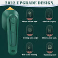 Dark green handheld portable garment ironing machine with titanium metal panel