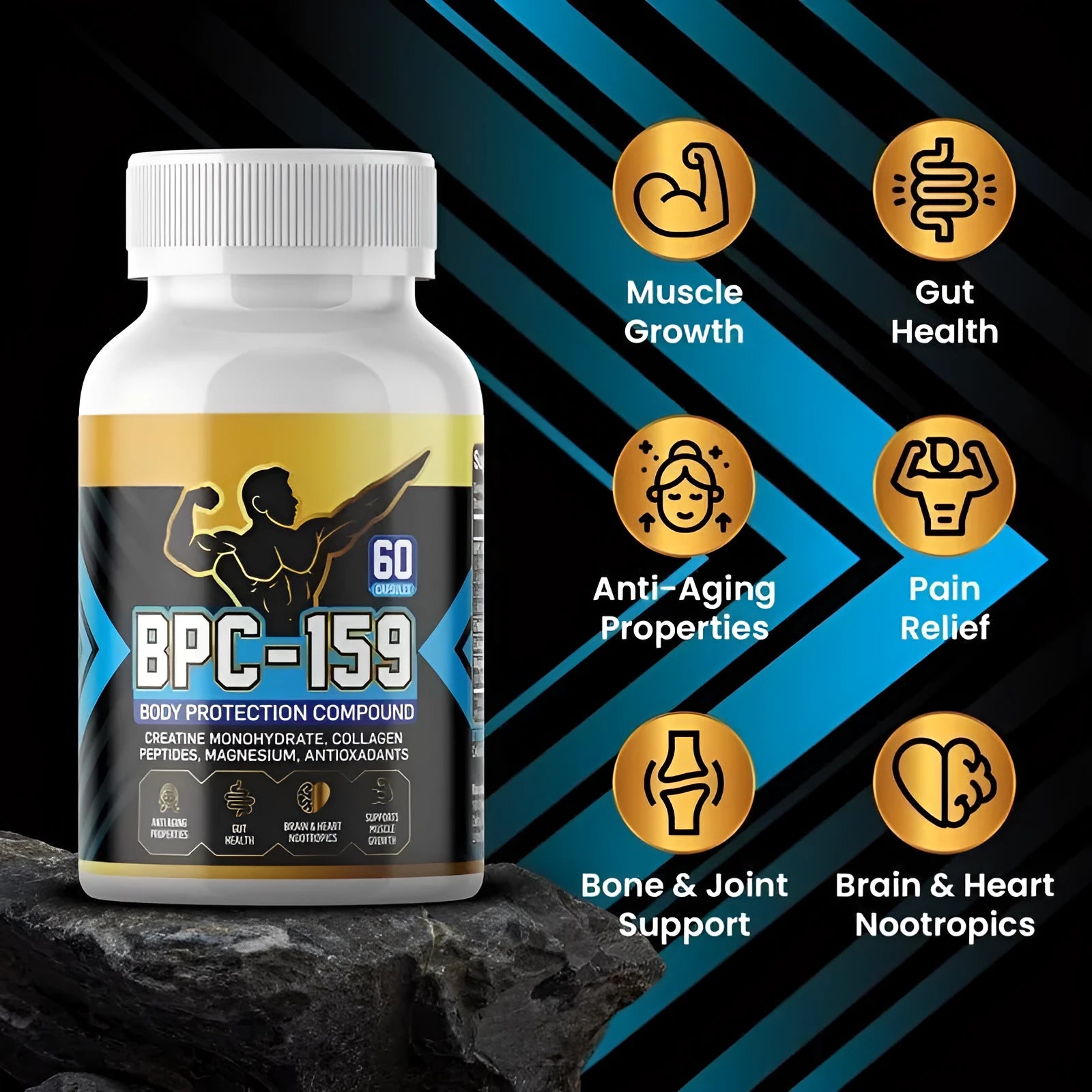 Bottle of dietary supplement capsules for energy support and daily wellness