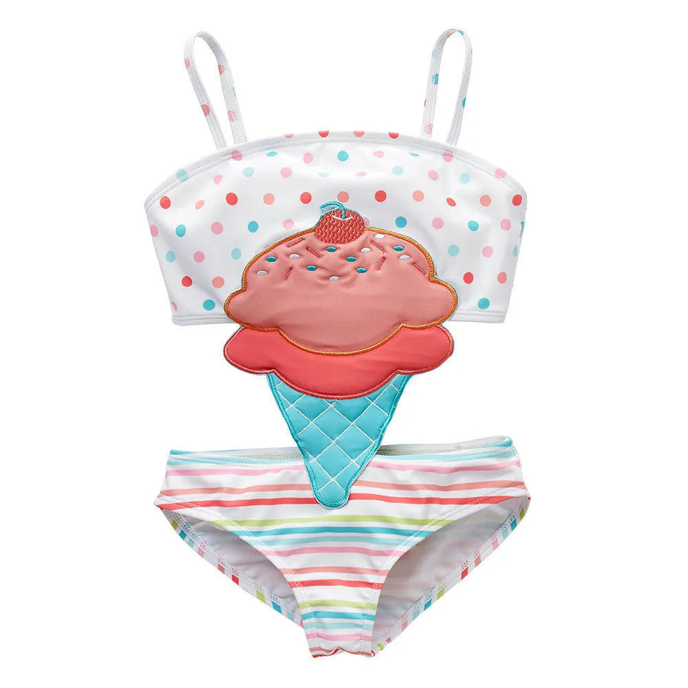 Baby girls watermelon printed one-piece swimsuit in pink with watermelon pattern, polyester, sizes 12M to 8T