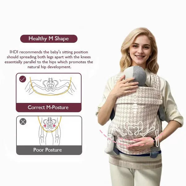 Baby multi-functional adjustable shoulder strap carrier in Champagne houndstooth colour on white background