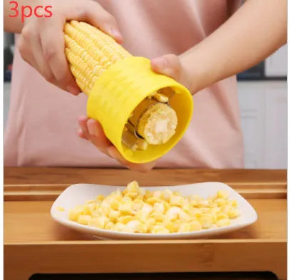 Yellow corn-shaped manual thresher with kernel-patterned handle for removing corn from cobs