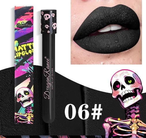 Halloween metallic lip gloss in skull test tube packaging with waterproof formula