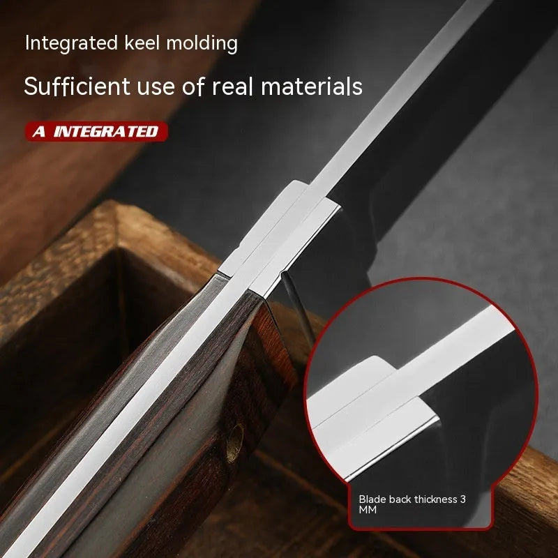 Stainless steel camping fruit knife with leather protective case showing national style design