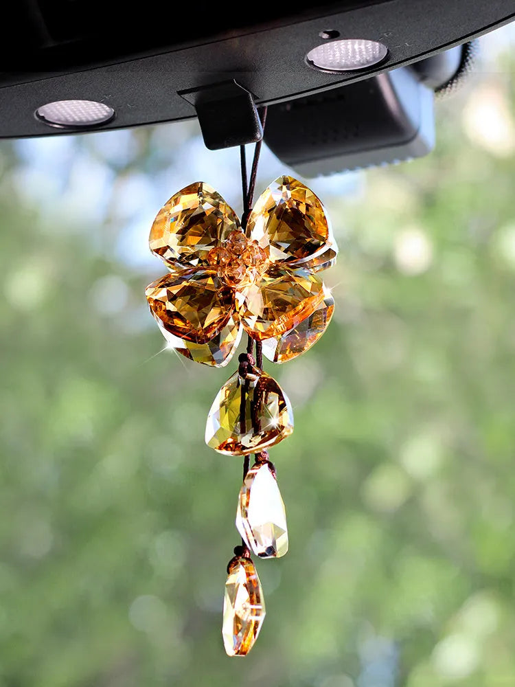 Crystal four leaf grass car pendant approximately 20cm long in four colour options