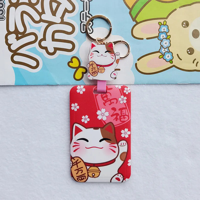 Lucky Cat cartoon design plastic certificate sleeve with gold ferrule pendant for document protection