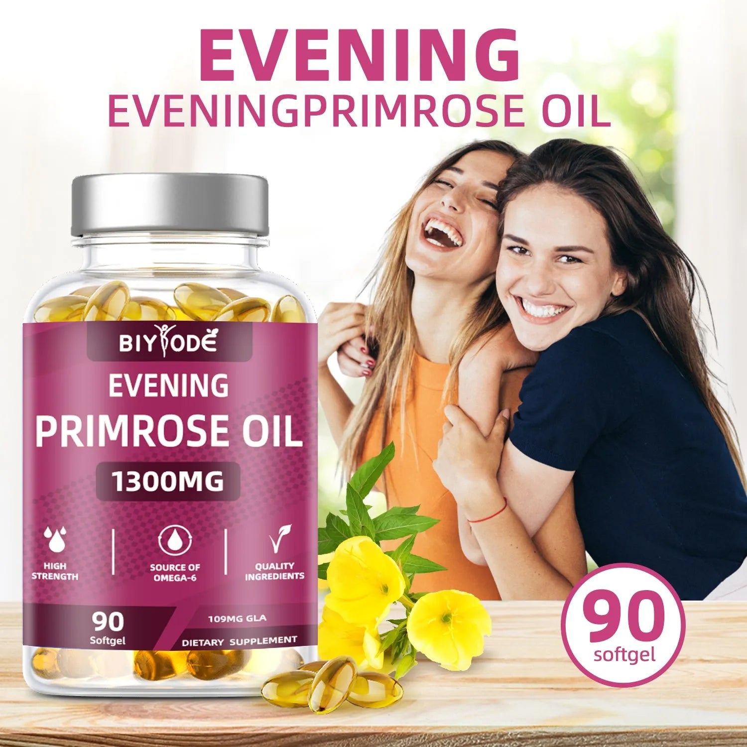 Evening primrose oil herbal soft capsules bottle with 90 capsules for women's health supplement