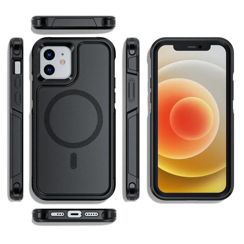 Black shatterproof magnetic phone case for Apple iPhone 12 and 13 series models