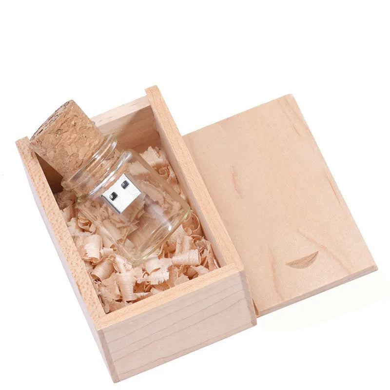 Chocolate brown wooden USB flash drive disk with personalised text engraving, shown with USB connector.