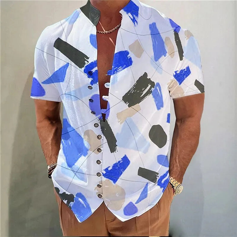 Short sleeve youth shirt with 3D printed geometric floral pattern on a cardigan-style front.