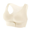 Front buckle closure sports bra for women in black, white and nude colours with back shaping design.