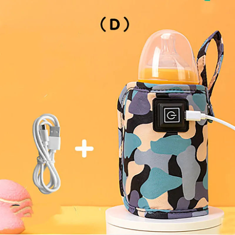 Portable cloth bottle warmer sleeve with silicone alloy heating wire for kids, camouflage pattern, 55-75mm inner diameter
