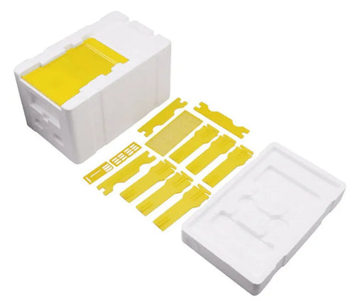 Three white EPS foam mini delivery boxes for beehive use as a breeding or tool set.