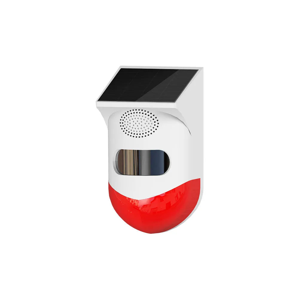 Solar powered infrared alarm with wireless remote control for outdoor property protection