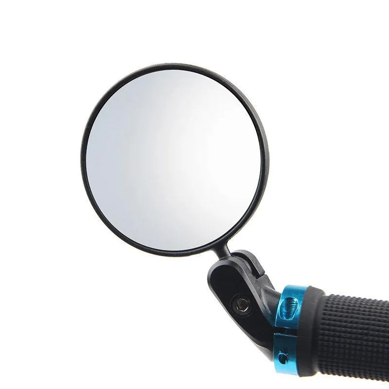 Black foldable convex rearview mirror for vehicles showing 7 cm diameter and extended arm.