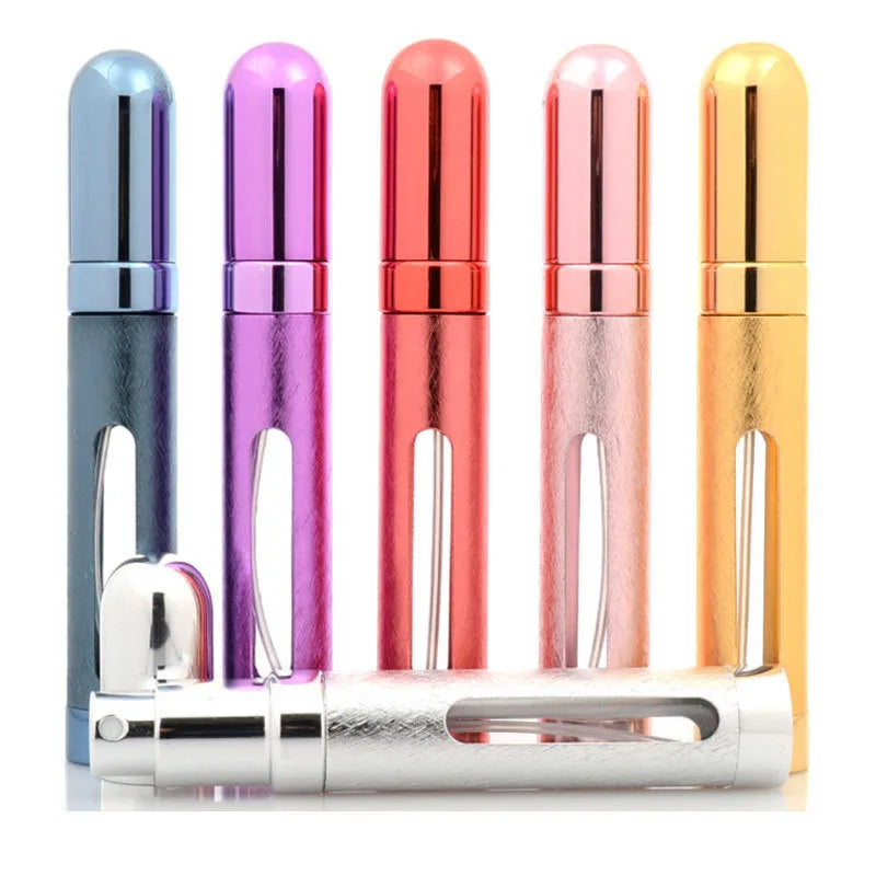 12ml aluminium travel perfume bottle in six colour options showing slim 115mm design.