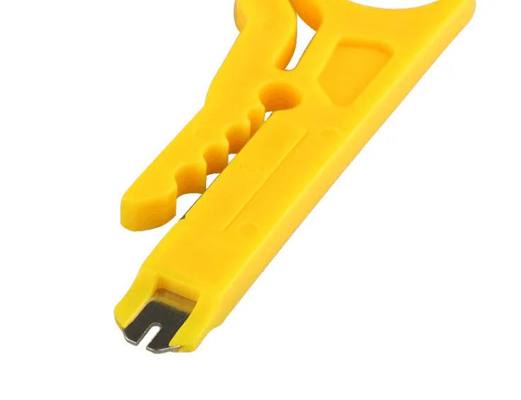 Yellow mini handheld wire stripper tool for 0.6mm network and telephone cables.