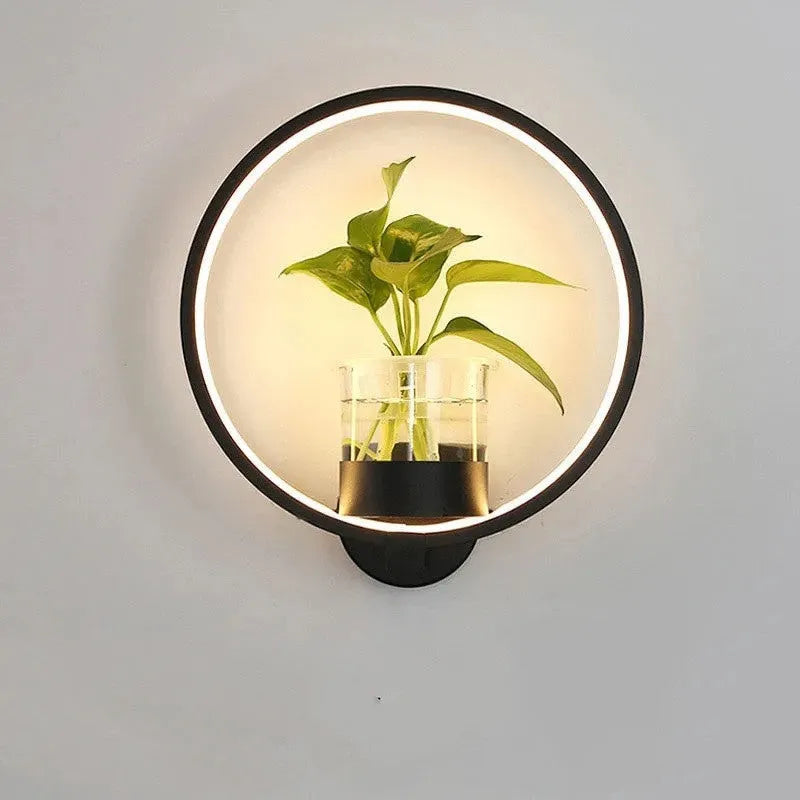 Decorative wall lamp sandblasted iron 18W LED round black on background wall