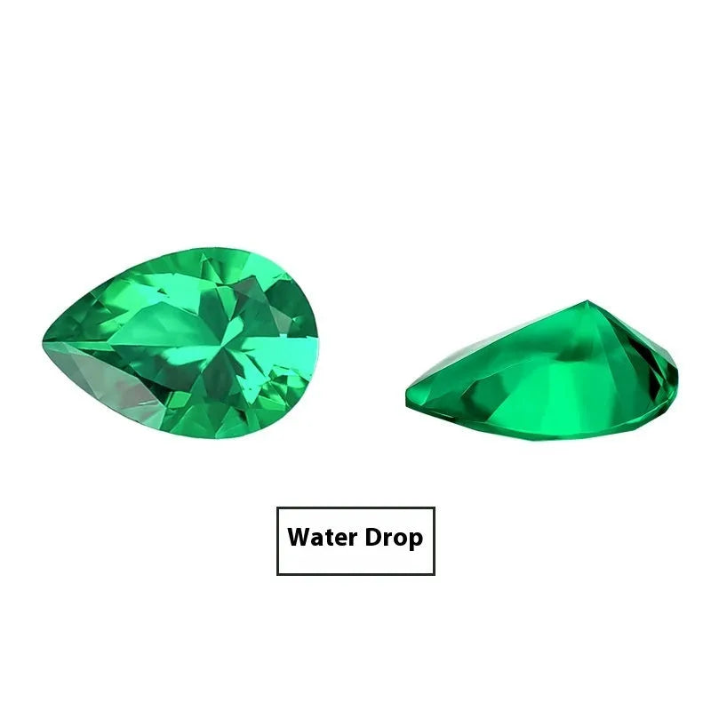 Cultivated emerald gemstones in Columbia green treasure colour showing round and princess cut sizes