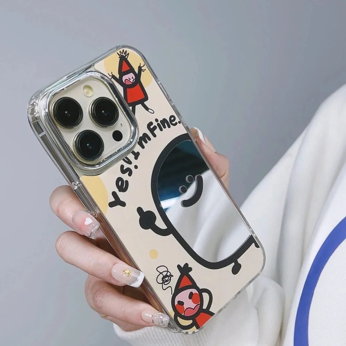 PC drop-resistant mirror phone case with fun potato chips design for Apple iPhone 11 to 16 series