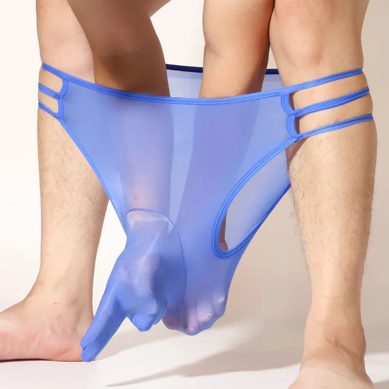 Men's transparent elephant nose shorts in nylon fabric with mid waist design