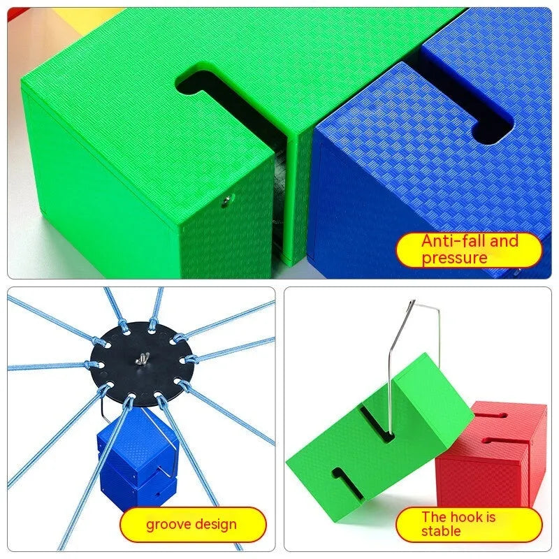 ABS plastic team building game equipment with pull ropes and interlocking tower blocks for group activities