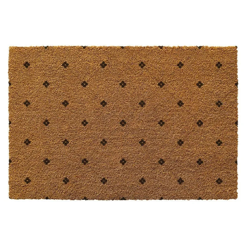 Coconut palm doormat with geometric pattern in Quiet Forest colour, 40x60cm or 45x75cm square dust removal mat