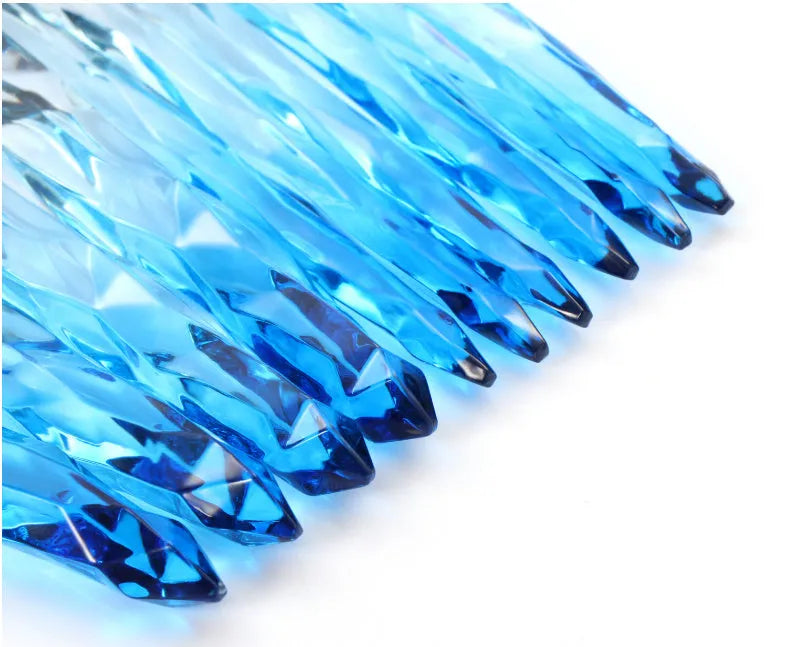 10 crystal handle foundation brushes with artificial fibre bristles in black, blue, red, and yellow colours