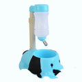 Adjustable-height pet drinking bowl with rod lifting mechanism in blue colour