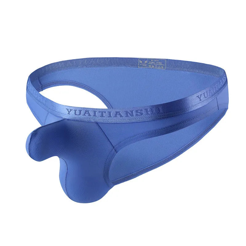 Men's thin solid colour low-waist underwear in breathable nylon fabric.