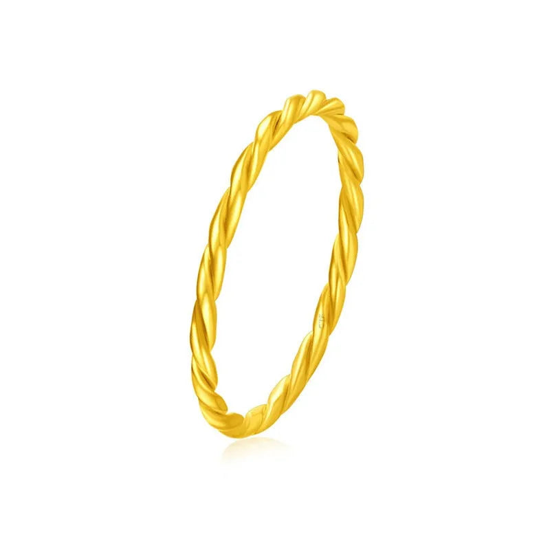 Brass gold plated women's ring shown in twist, glossy, and matte simple bracelet styles.