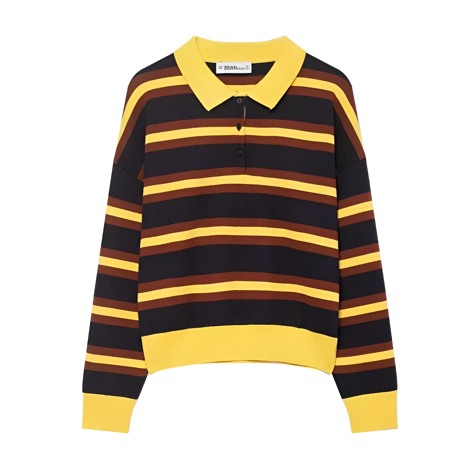 Women's striped polo collar knitted sweater in picture colour with contrast stitching and long sleeves