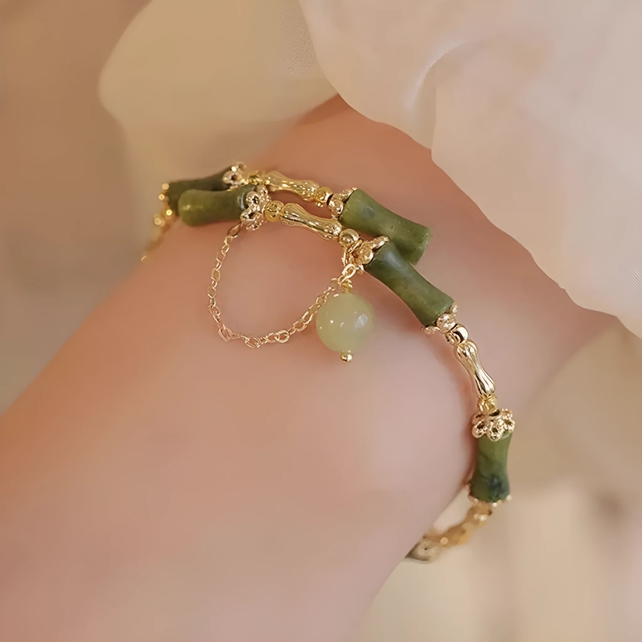 Women's bamboo beaded bracelet with coloured glaze beads and bamboo joints in plum wine colour