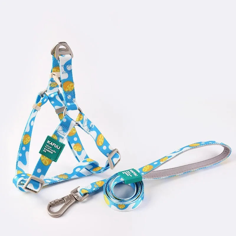 Blue dog vest with haulage rope and chest strap for pet walking control