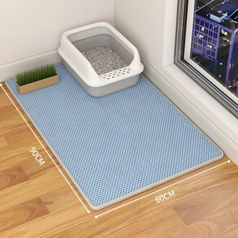 Double layer cat litter mat with waterproof backing in beige colour showing urine trap design