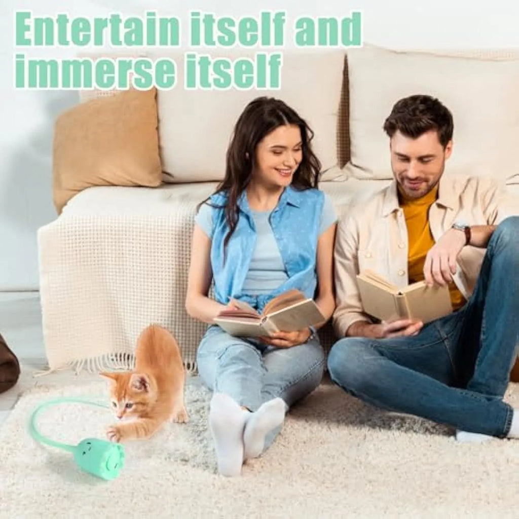 Green electronic cat wand toy with moving silicone tails for indoor cat play