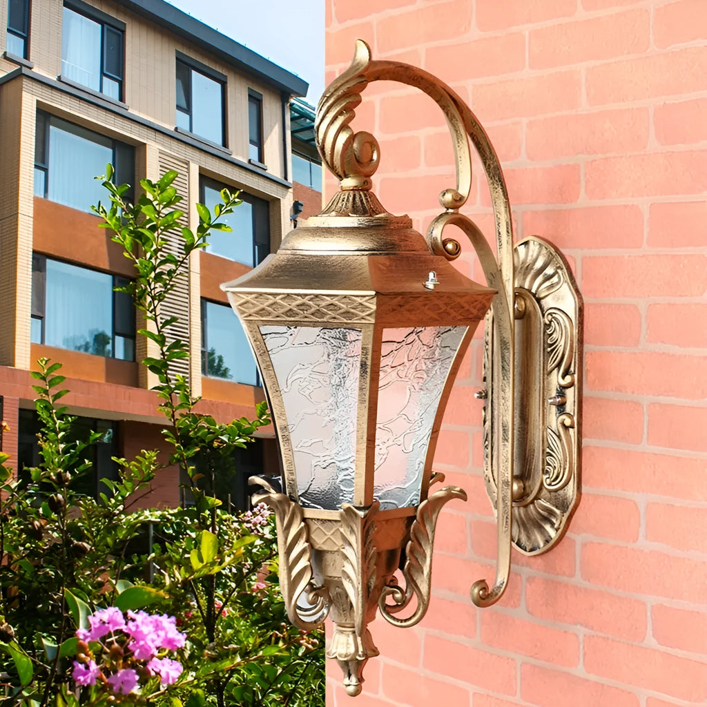 European-style black outdoor courtyard wall lamp with solar panel and traditional design