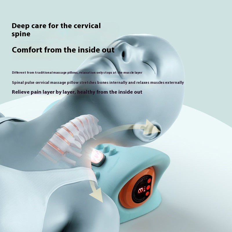 Innovative Heated Neck Massager & Cervical Traction Pillow - Portable Acupuncture Support for Spine Relief with 6 Intensity Levels