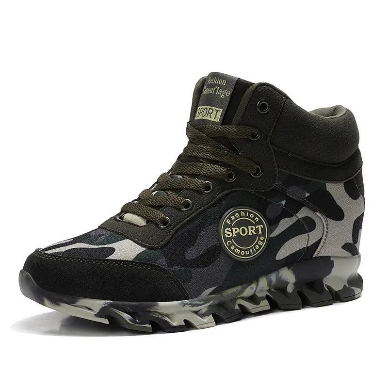 Green camouflage women's canvas platform sneakers with rubber soles