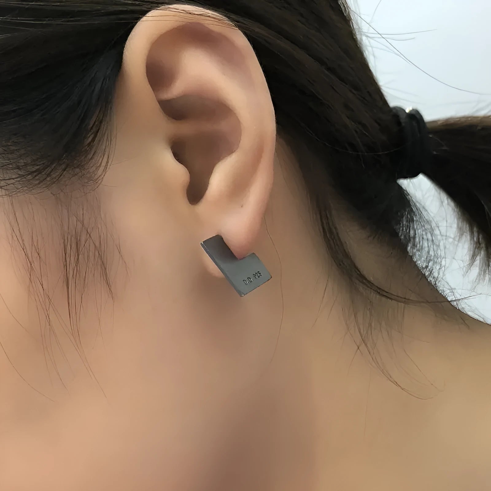 Oxidation black square geometric earrings in 925 sterling silver with 16mm minimalist design
