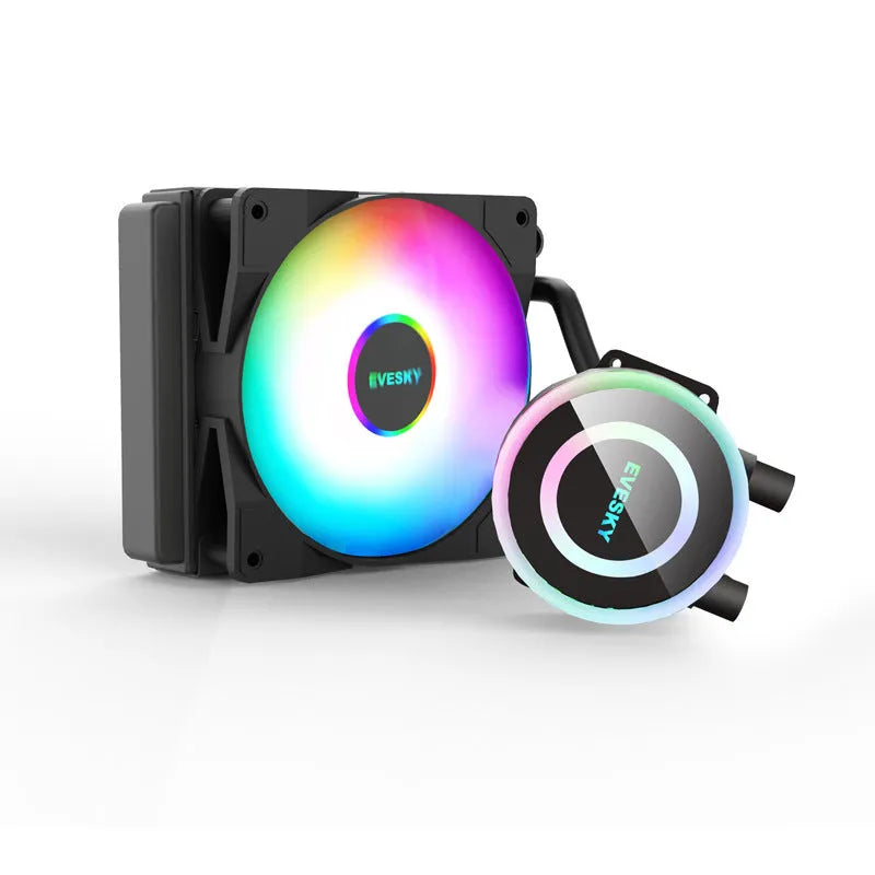 Aluminium CPU radiator with silent fan, showing multi-angle mounts and available in 120mm, 240mm, 360mm sizes