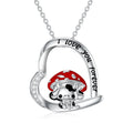 925 sterling silver cow necklace with mushroom hat pendant on love heart, 18in cable chain and 2in extender