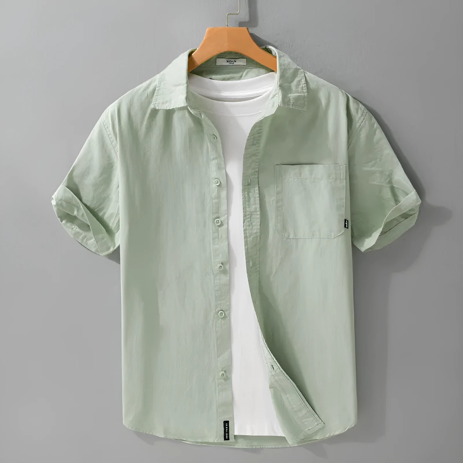 Men's short sleeve cotton shirt in loose cardigan style available in five colours with Asian sizing