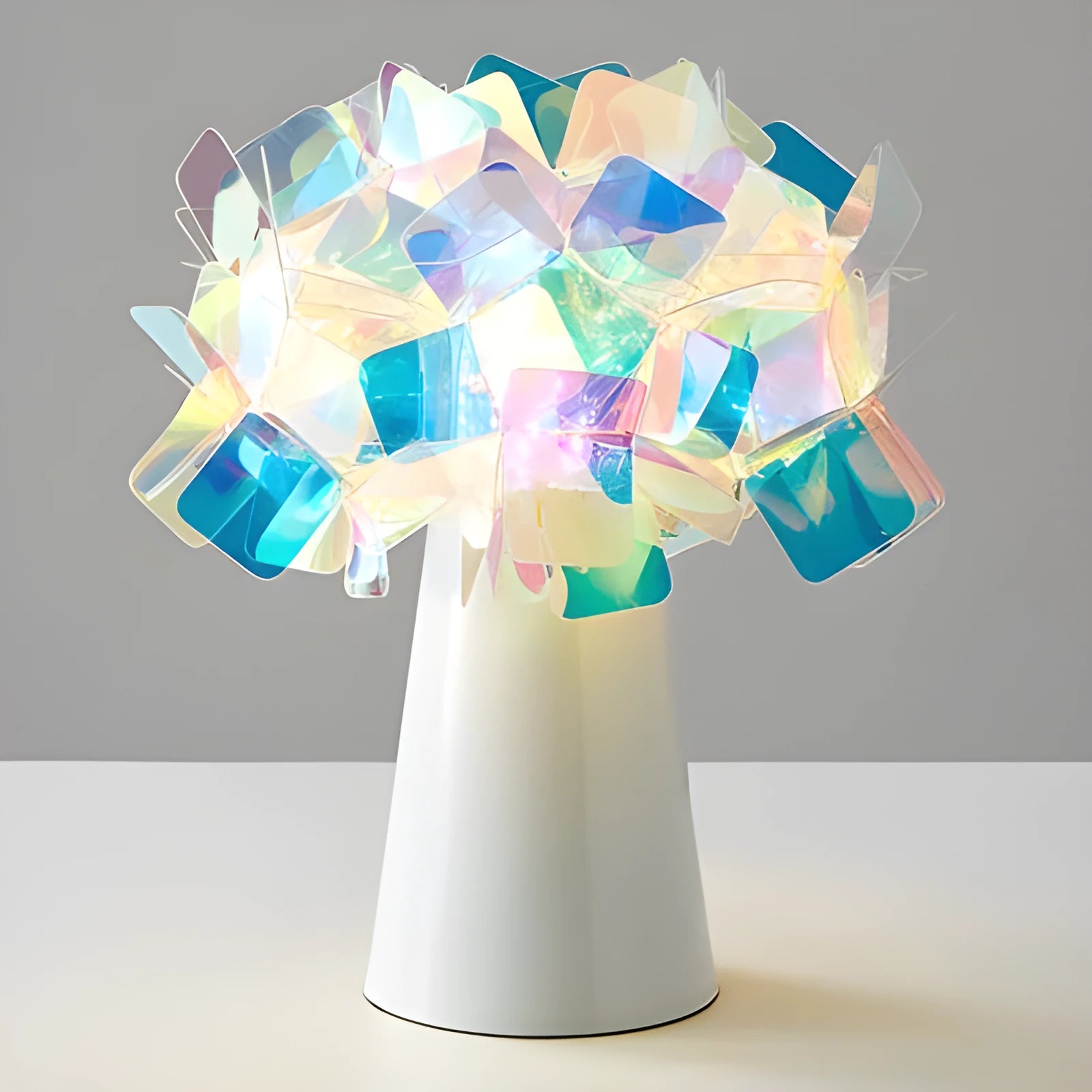 Nordic style decorative table lamp in a choice of colours including black, blue, and orange on a wooden surface.