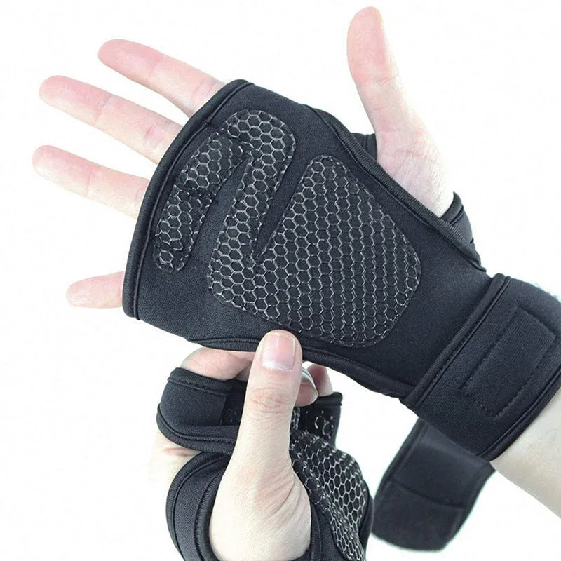 New sports half finger gloves with non-slip silicone palm protection for fitness equipment, black colour