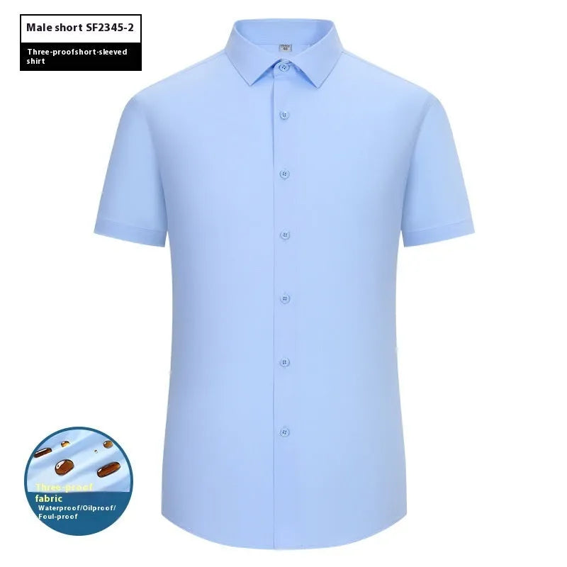 Men's slim fit square collar business shirt in bamboo fibre fabric, available in long and short sleeve styles.