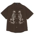 Brown coffee colour striped Cuban collar short sleeve outdoor waterproof shirt
