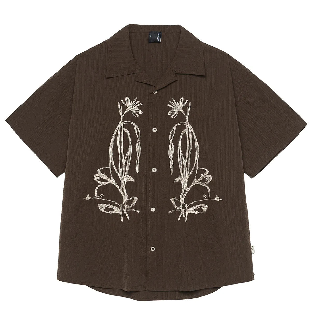 Brown coffee colour striped Cuban collar short sleeve outdoor waterproof shirt